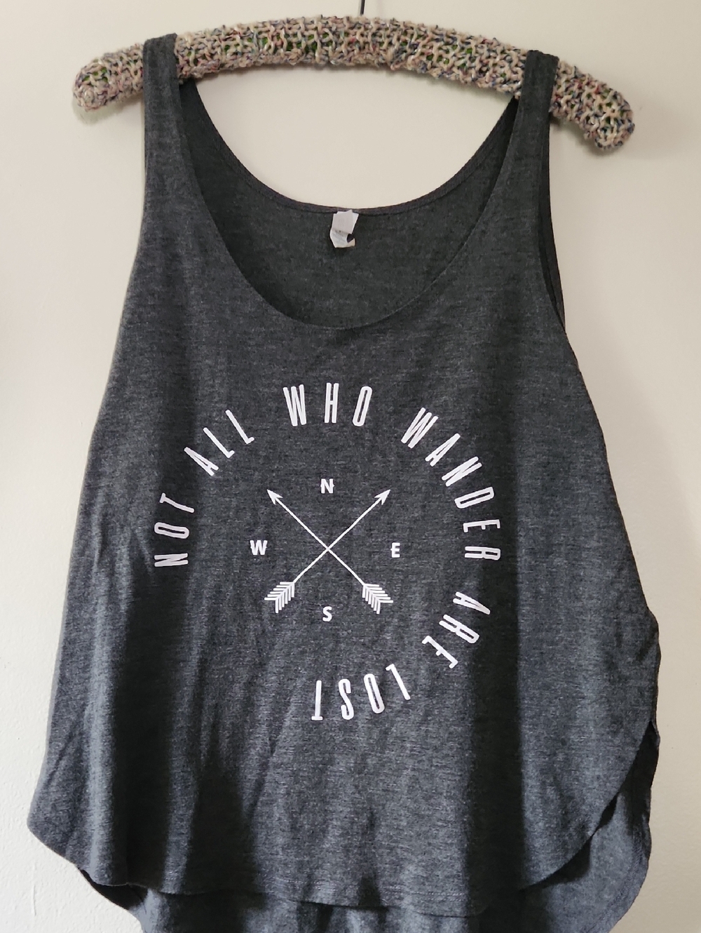 Abella Charcoal Gray Graphic Tank with White Compass Print